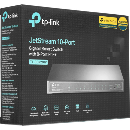 Коммутатор/ Omada 10-Port Gigabit Smart Switch with 8-Port PoE