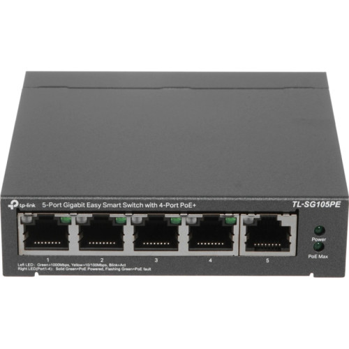 Коммутатор/ Easy Smart Gigabit 5-port switch with 4 PoE + ports, metal case, desktop installation, PoE budget-65W, 802.1 q VLAN support