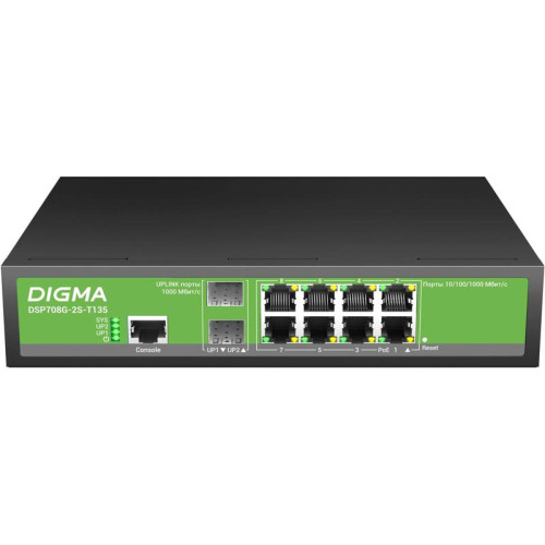 Коммутатор Digma DSP708G-2S-T135 (L2+) 8x1Гбит/с 2SFP 8PoE 8PoE+ 135W управляемый