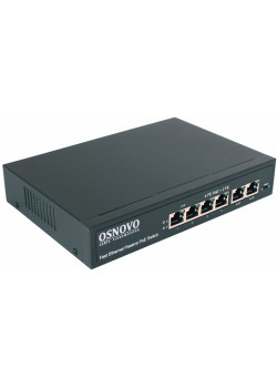 OSNOVO Passive PoE коммутатор 6 портов, 4 PoE порта 10/100 Base-T, 2*10/100 Base-T Uplink, до 30W на порт