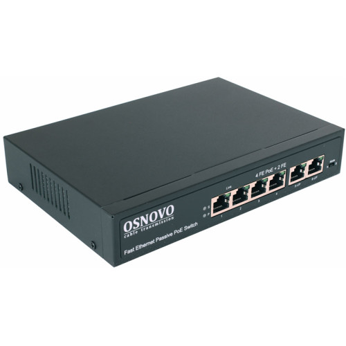 OSNOVO Passive PoE коммутатор 6 портов, 4 PoE порта 10/100 Base-T, 2*10/100 Base-T Uplink, до 30W на порт
