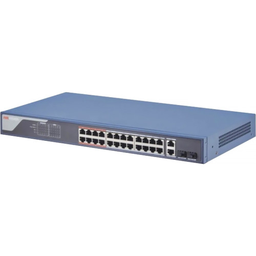 L2 Смарт-управляемый 24 10/100M RJ45 PoE-порт 2 Gigabit combo порт 802.3af/at бюджет PoE 370W поддержка режима передачи до 300м визуализированная топология управления(Hik-Central/iVMS 4202/Hik-ProConnec) контроль статуса сети уведомление тревог в реальном