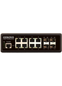 Коммутатор/ OSNOVO Промышленный гигабитный L2+ коммутатор на 12 портов , 8*10/100/1000Base-T, 4*SFP 1000Base-X, БП опционально