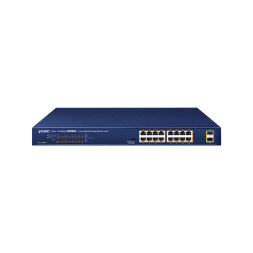 коммутатор/ PLANET GSW-1820HP 16-Port 10/100/1000T 802.3at PoE + 2-Port 1000X SFP Ethernet Switch (240W PoE Budget, Standard/VLAN/Extend mode)