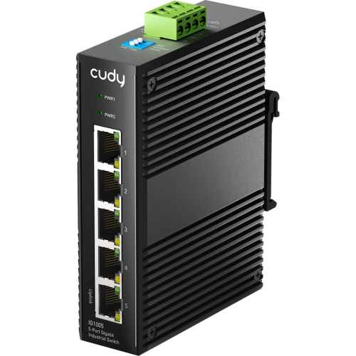 Промышленный коммутатор/ 5-Port Aluminum Industrial Switch, 1000Mbps 5-Port RJ45, Din-rail design, Power supply: DC 9.6~57V work temperature:-40 °C-75°C, Power Adapter Not Included