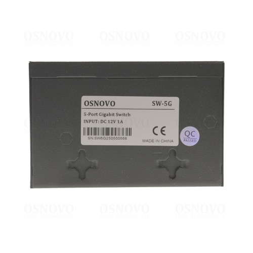 Коммутатор неуправляемый/ OSNOVO Неуправляемый коммутатор Gigabit Ethernet на 5 портов. Порты: 5 x GE (10/100/1000Base-T). Auto MDI/MDIX Встроенная грозозащита 2кВ. В комплекте БП DC12V(1A). Размеры (ШхВхГ): 100 x 23 x 65мм. Рабочая температура: 0...+40 г
