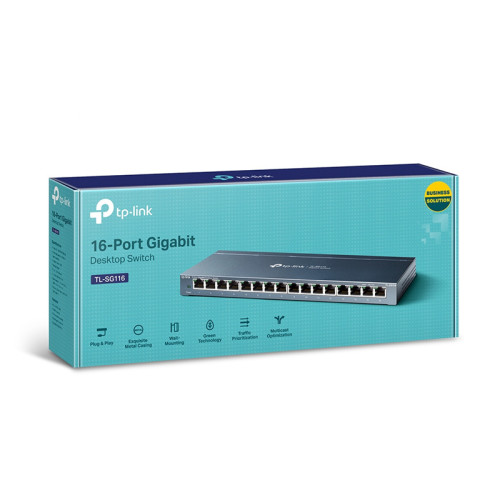 16-Port Gigabit Desktop Switch, 16 Gigabit RJ45 Ports, Desktop Steel Case