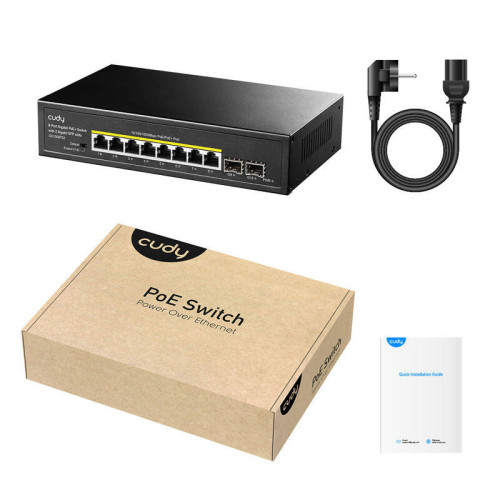 Коммутатор/ 8-10/100/1000 BASE-T Gigabit ports, 2-1000 BASE-X SFP Slot, 8-port IEEE 802.3at PoE+ Injector, Supports PoE power up to 30W for each PoE port, Extend Mode (Port#7 and #8 support transmit distance up to 250m at 10 Mbps ), Port Lightning  Protec