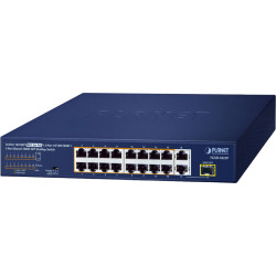 коммутатор/ PLANET FGSD-1821P 16-Port 10/100TX 802.3at PoE + 2-Port 10/100/1000T + 1-Port shared 1000X SFP Unmanaged Gigabit Ethernet Switch (185W PoE Budget, Standard/VLAN/Extend mode, supports PD alive check, desktop size with rackmount kit)