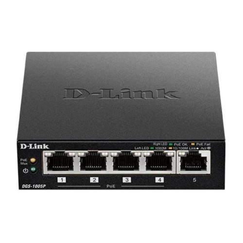 Коммутатор D-Link DGS-1005P DGS-1005P/B3A (L2) 5x1Гбит/с 4PoE 60W неуправляемый