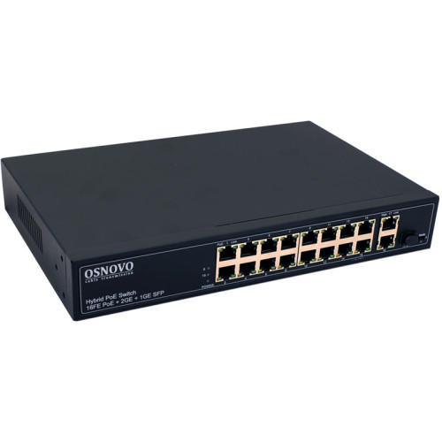 Коммутатор/ OSNOVO PoE коммутатор FE, 16 *10/100 Base-T с PoE, 2 x GE Uplink (RJ45), 1 x GE SFP Uplink, мощность PoE на порт до 30W, суммарно PoE до 292W