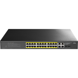 Коммутатор/ 24-Port 10/100/1000M PoE+ Switch 300W, 24-Port 10/100/1000M PoE+ ports(802.3at/af)+ 2 Uplink Gigabit ports + 2 Gigabit SFP/ETH Combo ports, Local Management via Web GUI, support STP/RSTP, 802.1ab LLDP, Loop Detection, QoS, VLAN, SNMP, IGMP Sno
