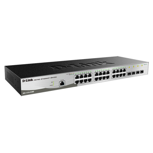 Коммутатор/ DGS-1210-28/ME/B Managed L2 Metro Ethernet Switch 24x1000Base-T, 4x1000Base-X SFP, Surge 6KV, CLI, RJ45 Console, RPS, Dying Gasp