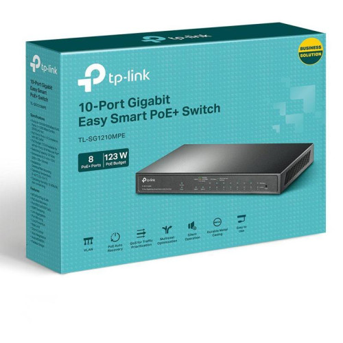 Коммутатор TP-Link TL-SG1210MPE (L2) 10x1Гбит/с 1xКомбо(1000BASE-T/SFP) 8PoE+ 123W настраиваемый