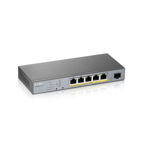ZYXEL GS1350-6HP L2 PoE + switch for ZYXEL GS1350-6HP IP cameras, 4xGE PoE +, 1xGE PoE++ (802.3bt), 1xSFP, PoE budget 60 W, power transmission distance up to 250 m, auto-reloading of PoE ports, increased overvoltage and electrostatic protection