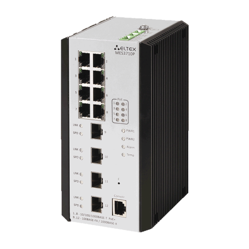 Ethernet-коммутатор MES3710P, 8 портов 10/100/1000BASE-T (PoE/PoE+), 4 порта 100BASE-FX/1000BASE-X (SFP)