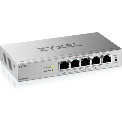 Коммутатор Zyxel GS1200-5HPV3-EU0101F (L2) 5x1Гбит/с 4PoE+ 68W управляемый Коммутатор Zyxel GS1200-5HPV3-EU0101F (L2) 5x1Гбит/с 4PoE+ 68W управляемый