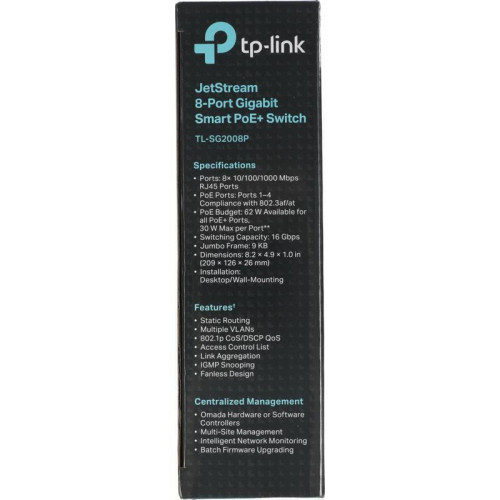 Коммутатор TP-Link JetStream SG2008P (L2) 8x1Гбит/с 4PoE+ 62W управляемый