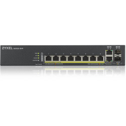ZYXEL GS1920-8HPv2 Hybrid Smart switch PoE+ ZYXEL Nebula Flex, 8xGE PoE+, 2xCombo (SFP/RJ-45), silent (fanless), budget PoE 130W, Standalone / cloud management