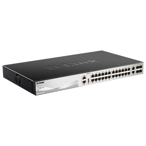 Коммутатор/ DGS-3130-30TS L3 Managed Switch with 24 10/100/1000Base-T ports and 2 10GBase-T ports and 4 10GBase-X SFP+ ports.