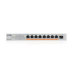 Коммутатор/ Мультигигабитный PoE++ коммутатор Zyxel XMG-108HP, 8xRJ-45: 1/2.5G PoE++, 1xSFP+, настольный, бесшумный, бюджет PoE 100 Вт