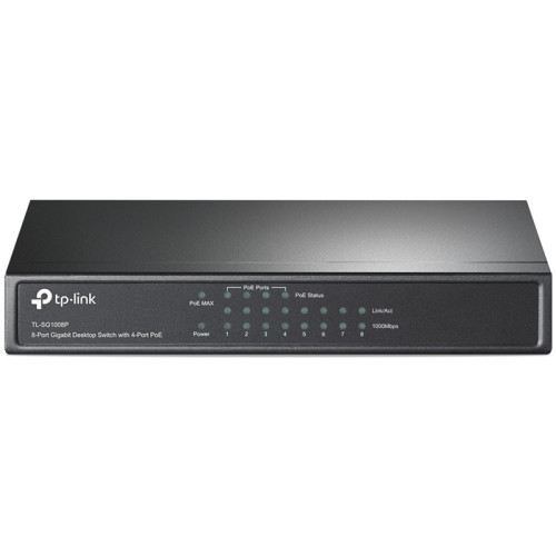 8-Port Gigabit Desktop PoE Switch, 8 Gigabit RJ45 ports including 4 PoE ports, steel case
