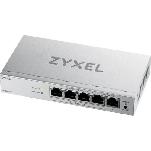 Коммутатор Zyxel GS1200-5HPV3-EU0101F (L2) 5x1Гбит/с 4PoE+ 68W управляемый Коммутатор Zyxel GS1200-5HPV3-EU0101F (L2) 5x1Гбит/с 4PoE+ 68W управляемый