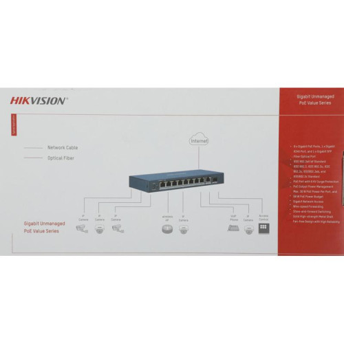 Коммутатор Hikvision DS-3E0510P-E/M 9x1Гбит/с 1SFP 8PoE 58W неуправляемый