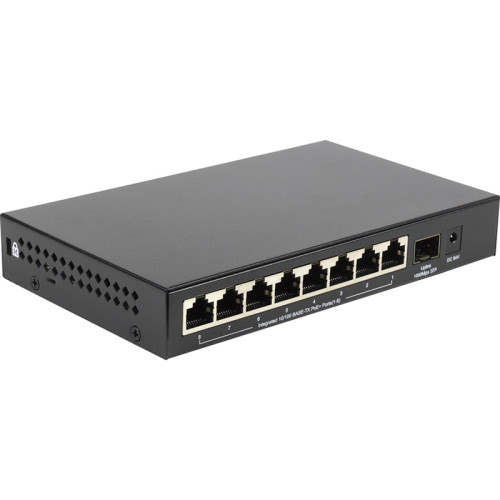 Коммутатор/ Unmanaged Switch 8x100Base-TX PoE, 1x1000Base-X SFP, PoE Budget 80W, metal case