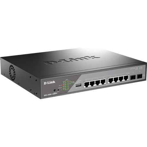 Сетевой коммутатор/ Smart L2 Surveillance Switch 8х1000Base-T PoE 802.3bt 90W, 2x1000Base-X SFP, PoE Budget 242W, Long-range PoE up to 250m