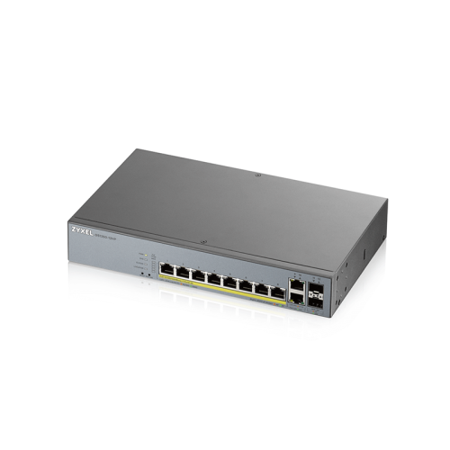 ZYXEL GS1350-12HP L2 PoE + switch for IP cameras, 10xGE (8xPoE +), 2xSFP, PoE budget 130 W, power transmission distance up to 250 m, auto-reloading of PoE ports, increased overvoltage and electrostatic discharge protection