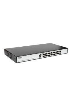 Unmanaged Switch 24x100Base-TX PoE, 2x1000Base-T, PoE Budget 285W, Long-range PoE up to 250m, 19
