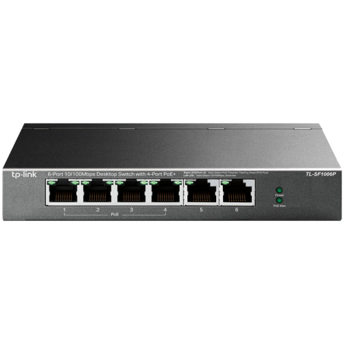 4-port 10/100 Mbit / s unmanaged PoE + switch with 2 10/100 Mbit/s Uplink ports, metal case, desktop installation, 4 802.3 af/at PoE+ ports, 2 10/100 Mbit/s Uplink ports