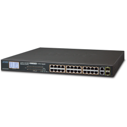 коммутатор/ PLANET 24-Port 10/100TX 802.3at PoE + 2-Port Gigabit TP/SFP Combo Ethernet Switch with LCD PoE Monitor (300W)