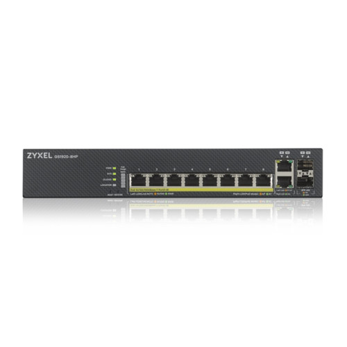 Коммутатор/ ZYXEL GS1920-8HPv2 Hybrid Smart switch PoE+ ZYXEL Nebula Flex, 8xGE PoE+, 2xCombo (SFP/RJ-45), silent (fanless), budget PoE 130W, Standalone / cloud management Коммутатор/ ZYXEL GS1920-8HPv2 Hybrid Smart switch PoE+ ZYXEL Nebula Flex, 8xGE PoE+, 2xCombo (SFP/RJ-45), silent (fanless), budget PoE 130W, Standalone / cloud management