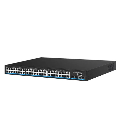 Управляемый L3 PoE  коммутатор на 48xGE RJ-45 c PoE + 4х10G SFP+ порта. Порты: 4 x GE (10/100/1000 Base-T) с PoE (до 90W, A+B) + 44 x GE (10/100/1000 Base-T) с поддержкой PoE (IEEE 802.3af/at), 4 x 10G SFP+ Uplink., Консольный порт. Соответствует стандарт