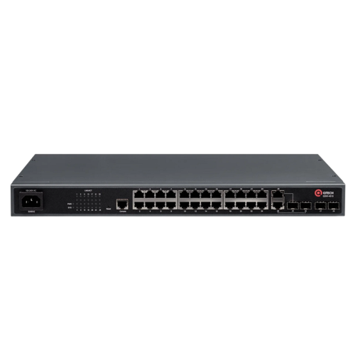 Коммутатор/ Управляемый коммутатор уровня L2+, 24 порта 10/100/1000BASE-T, 4 порта 100/1000BASE-X SFP, 4K VLAN, 16K MAC адресов, консольный порт, встроенный БП разъем питания на передней панели, 100-240В AC, размеры ШхГхВ (440x200x44 мм)