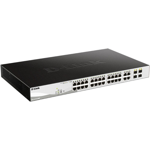 Коммутатор/ DGS-1210-28MP/FL Managed L2 Switch 24x1000Base-T PoE, 4xCombo 1000Base-T/SFP, PoE Budget 370W, Surge 6KV, CLI