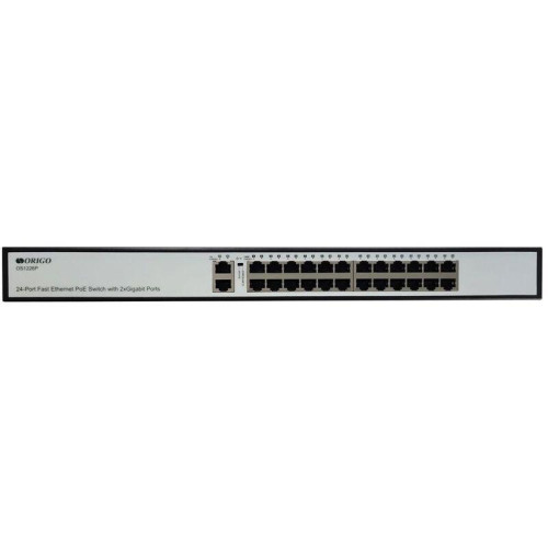 Коммутатор/ Неуправляемый PoE-коммутатор, 24x100Base-TX PoE, 2x1000Base-T, PoE-бюджет 285 Вт, PoE до 250 м, комплект для установки в 19
