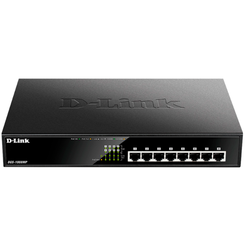 Коммутатор/ DGS-1008MP/B Unmanaged Switch 8x1000Base-T PoE, PoE Budget 125W, metal case