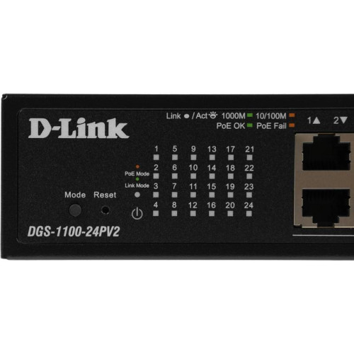 Коммутатор D-Link DGS-1100-24PV2/A (L2) 24x1Гбит/с 12PoE+ 100W управляемый
