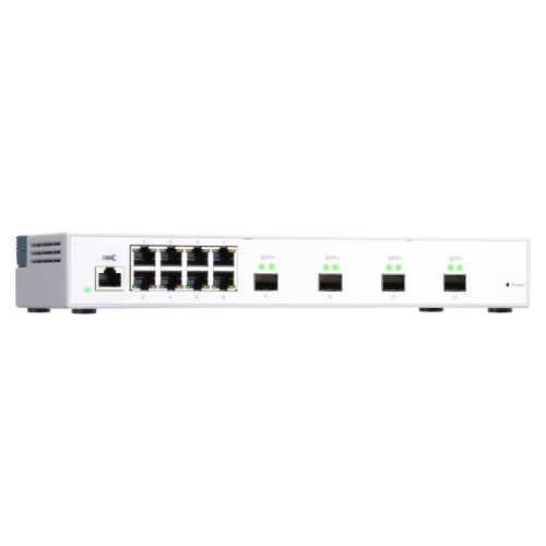 Коммутатор/ QNAP QSW-M408S 10 Gbps managed switch with 4 SFP + ports, 8 1 Gbps RJ-45 ports, bandwidth up to 96 Gbps, JumboFrame support.