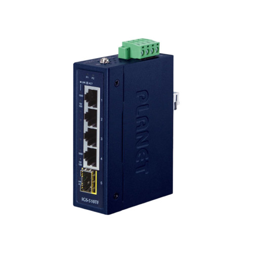 коммутатор/ PLANET IGS-510TF IP30 Compact size 4-Port 10/100/1000T + 1-Port 100/1000X SFP Gigabit Ethernet Switch (-40~75 degrees C, dual 9~48V DC/24V AC)