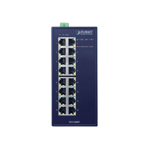 коммутатор/ PLANET IGS-1600T IP30 Industrial 16-Port 10/100/1000T Gigabit Ethernet Switch (-40~75 degrees C, dual 12~48V DC/24V AC),UL certified