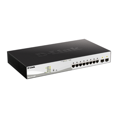 Коммутатор/ Управляемый L2 PoE-коммутатор, 8x1000Base-T PoE, 2x1000Base-X SFP, PoE-бюджет 130 Вт, защита от статического электричества до 6 кВ, CLI