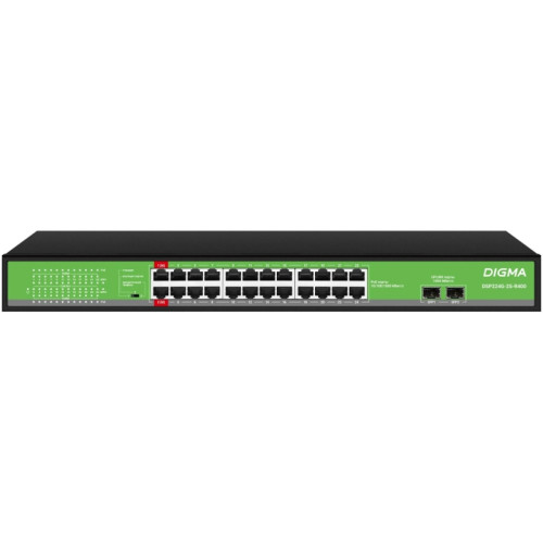 Коммутатор Digma DSP224G-2S-R400 (L2) 24x1Гбит/с 2SFP 24PoE 24PoE+ 2PoE++ 400W неуправляемый Коммутатор Digma DSP224G-2S-R400 (L2) 24x1Гбит/с 2SFP 24PoE 24PoE+ 2PoE++ 400W неуправляемый