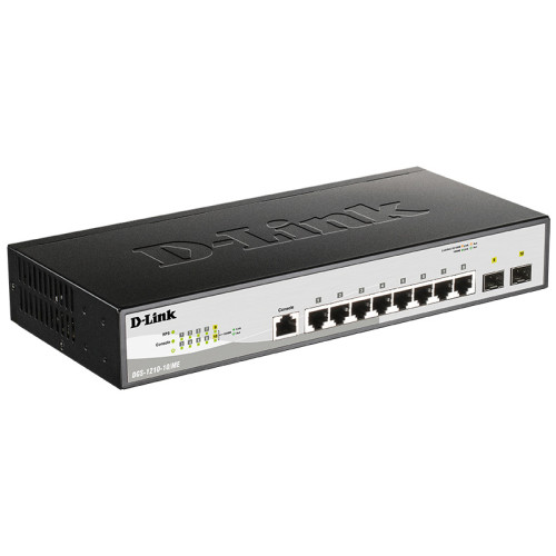 Коммутатор/ DGS-1210-10/ME/B Managed L2 Metro Ethernet Switch 8x1000Base-T, 2x1000Base-X SFP, Surge 6KV, CLI, RJ45 Console, RPS, Dying Gasp