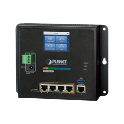 коммутатор/ PLANET WGR-500-4PV IP30 Industrial Wall-mount Gigabit Router with 4-Port 802.3at PoE+ and LCD Touch Screen(120W PoE Budget, dual power input on 48-56VDC terminal block and power jack, -10~60 degrees C, Hardware NAT, IPv6)