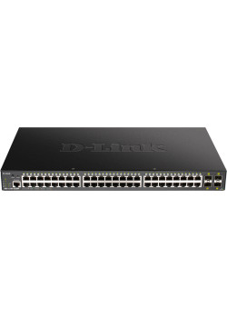 Коммутатор/ DGS-1250-52XMP Smart L2 Switch 48x1000Base-T PoE, 4х10GBase-X SFP+, PoE Budget 370W, CLI, RJ45 Console