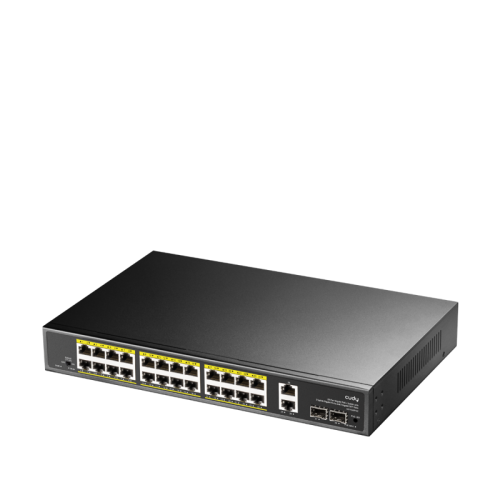 Коммутатор/ 24-10/100/1000 BASE-T Gigabit ports, 2-Port 10/100/1000 BASE-T Gigabit Uplink ports, 2-1000 BASE-X SFP Slot, 24-port IEEE 802.3at PoE+ Injector, 300 watts total Power budget, Supports PoE power up to 30W for each PoE port, Extend Mode (Transmi